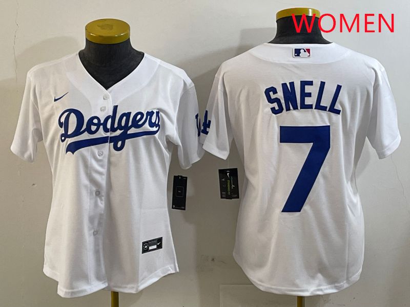 Women Los Angeles Dodgers #7 Snell White Game 2025 Nike MLB Jersey style 5